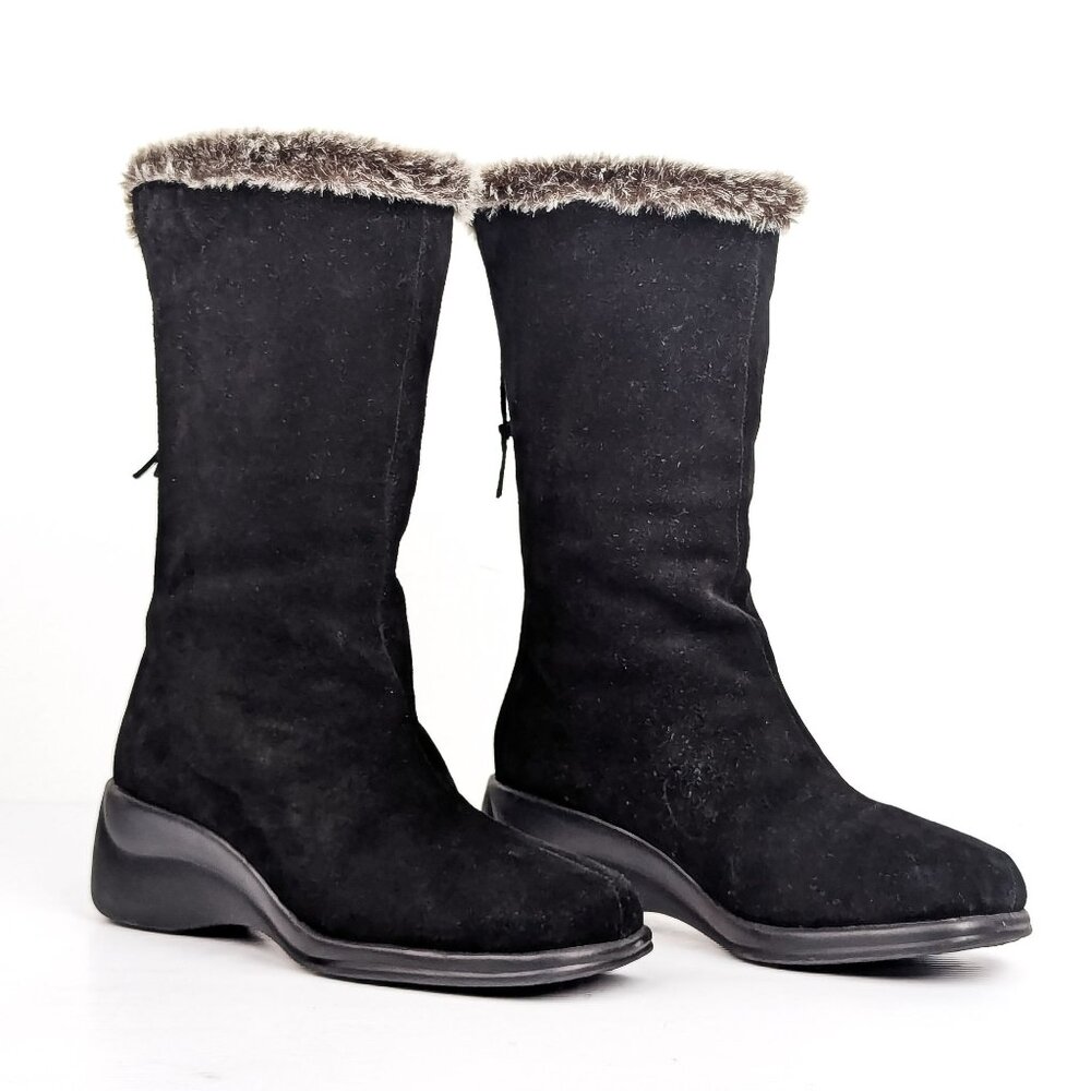 Aerosoles Women Art Black Suede Fleece Lined Warm Back Zip Tall Winter Boots 10